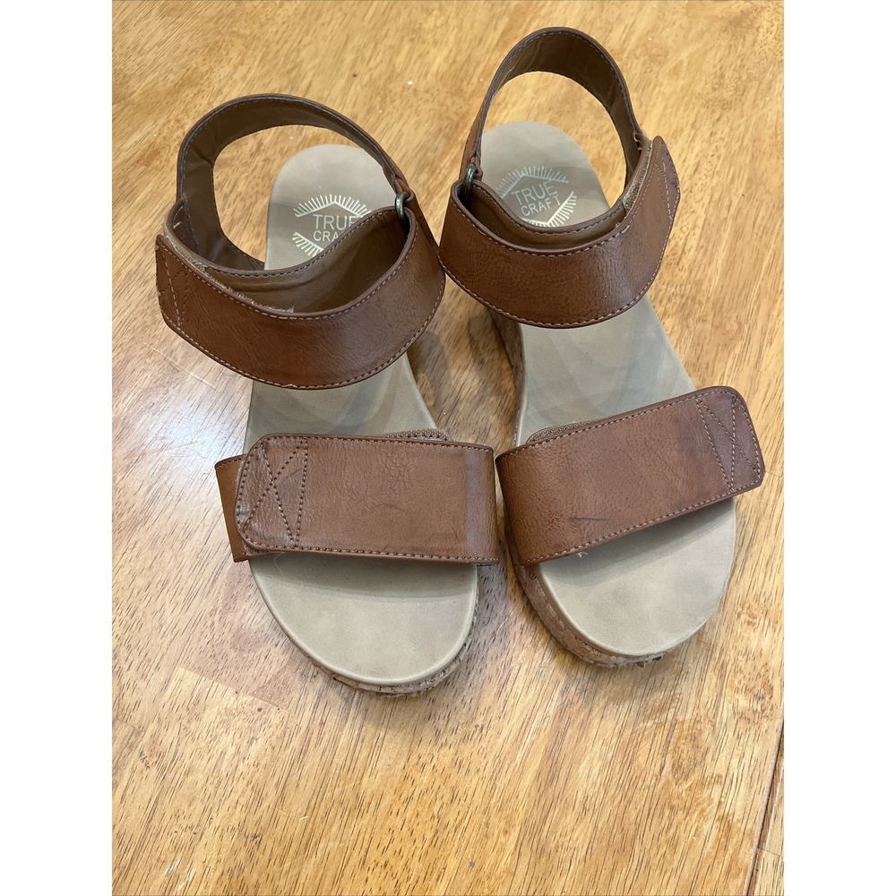 TRUE CRAFT Maybel Brown Faux Leather STRAPPY Cork Platform SANDALS 6